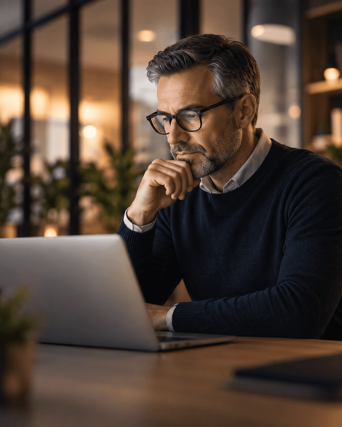 Un professionnel qui garde la main sur ses décisions pendant que l'IA prépare le travail.